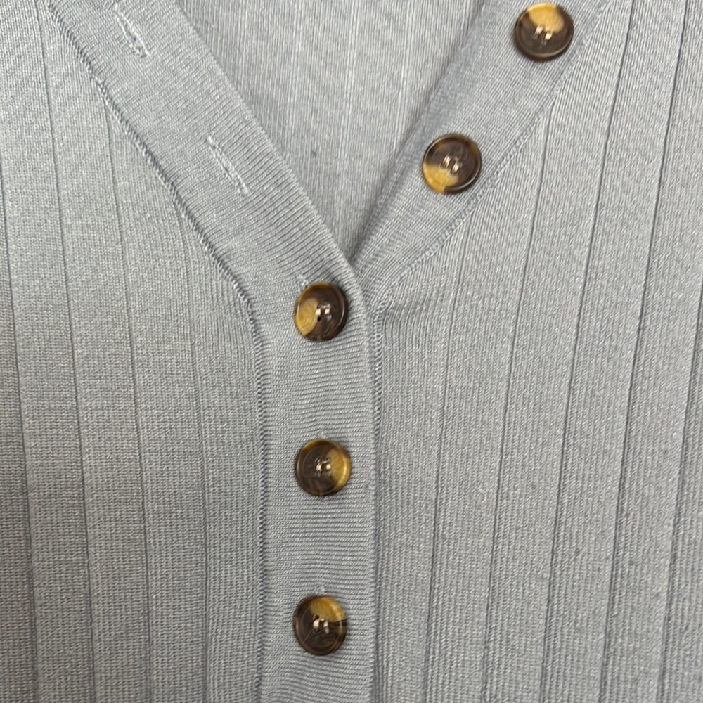 Gray Ribbed Button-Up Sweater - Picture 3 of 6
